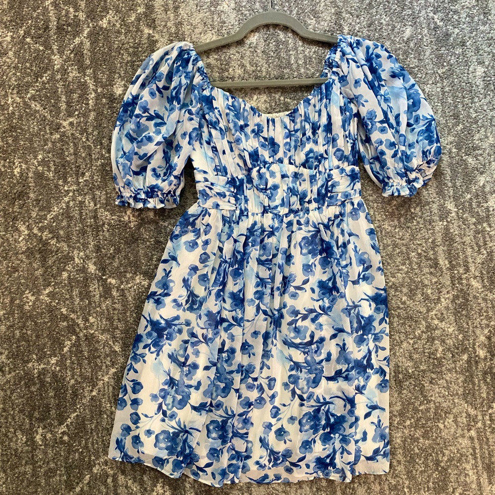 Abercrombie Ruched Ruffle Puff Sleeve Mini Dress with Pockets